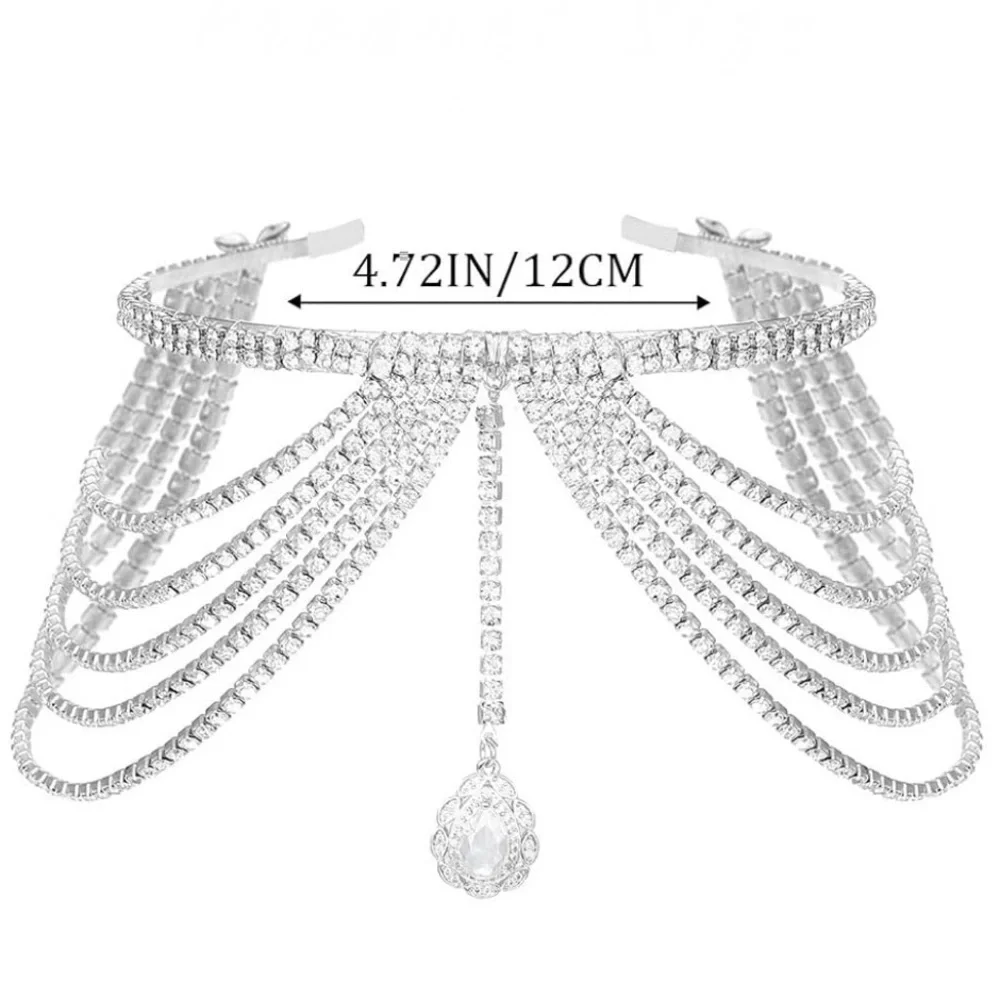 Bridal Layered Rhinestone Headband Tassel Crystal Hair Band Sparkly Hair Jewelry